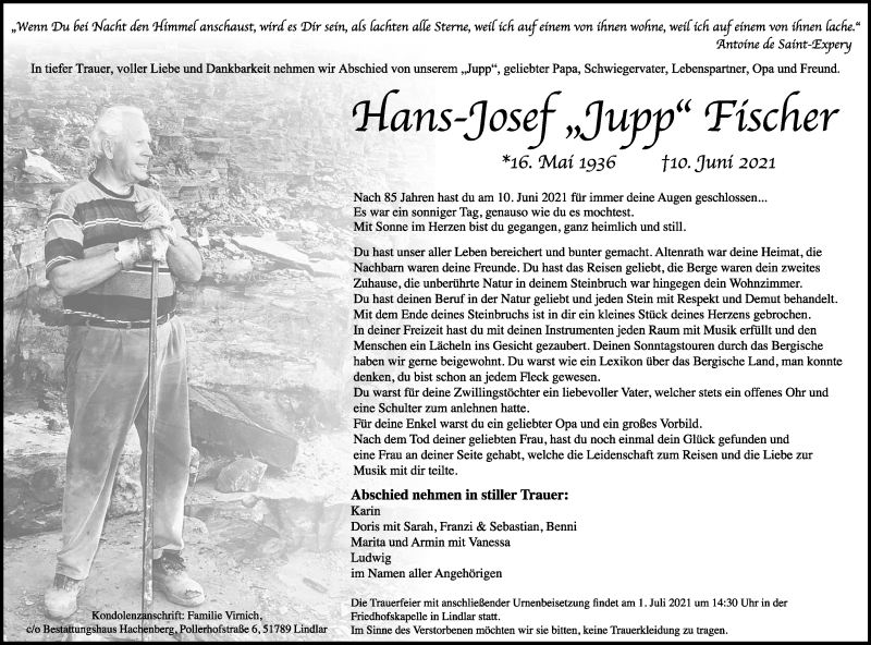  Traueranzeige für Hans-Josef Fischer vom 26.06.2021 aus Kölner Stadt-Anzeiger / Kölnische Rundschau / Express