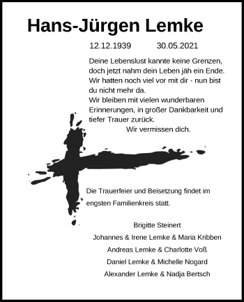 Anzeige von Hans-Jürgen Lemke von Kölner Stadt-Anzeiger / Kölnische Rundschau / Express