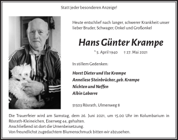 Anzeige von Hans Günter Krampe von  Bergisches Handelsblatt 