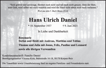 Anzeige von Hans Ulrich Daniel von  Werbepost 