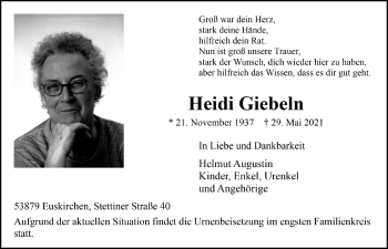 Anzeige von Heidi Giebeln von  Blickpunkt Euskirchen 