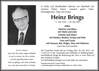 Anzeige von Heinz Brings von  Werbepost 