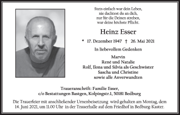 Anzeige von Heinz Esser von  Werbepost 