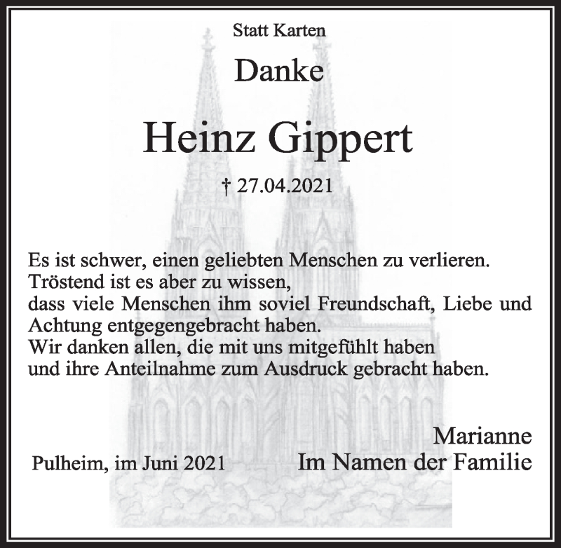  Traueranzeige für Heinz Gippert vom 04.06.2021 aus  Wochenende 