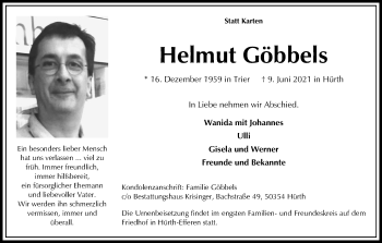 Anzeige von Helmut Göbbels von Kölner Stadt-Anzeiger / Kölnische Rundschau / Express