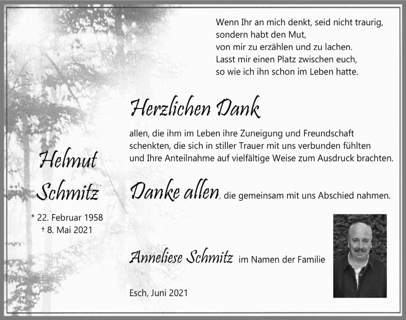  Traueranzeige für Helmut Schmitz vom 12.06.2021 aus  Blickpunkt Euskirchen 