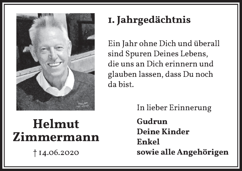  Traueranzeige für Helmut Zimmermann vom 18.06.2021 aus  Werbepost 