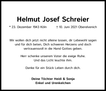 Anzeige von Helmut Josef Schreier von Kölner Stadt-Anzeiger / Kölnische Rundschau / Express