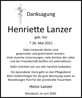 Anzeige von Henriette Lanzer von  Lokalanzeiger 