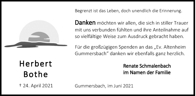  Traueranzeige für Herbert Bothe vom 12.06.2021 aus Kölner Stadt-Anzeiger / Kölnische Rundschau / Express