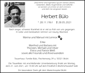 Anzeige von Herbert Bülo von  Schlossbote/Werbekurier 