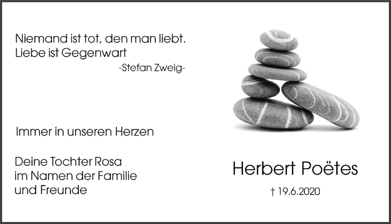  Traueranzeige für Herbert Poötes vom 18.06.2021 aus  Schlossbote/Werbekurier 