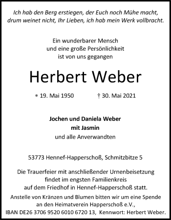 Anzeige von Herbert Weber von Kölner Stadt-Anzeiger / Kölnische Rundschau / Express
