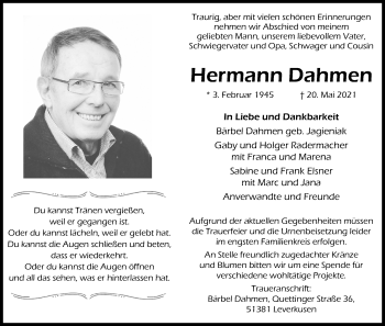 Anzeige von Hermann Dahmen von Kölner Stadt-Anzeiger / Kölnische Rundschau / Express