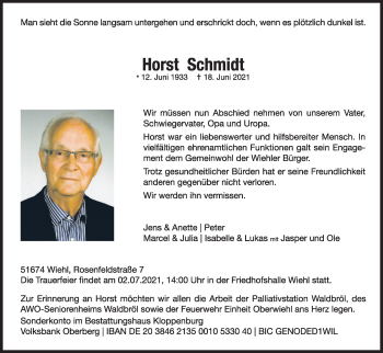 Anzeige von Horst Schmidt von Kölner Stadt-Anzeiger / Kölnische Rundschau / Express
