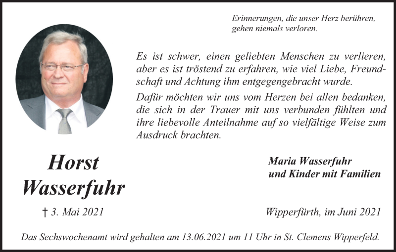  Traueranzeige für Horst Wasserfuhr vom 05.06.2021 aus Kölner Stadt-Anzeiger / Kölnische Rundschau / Express