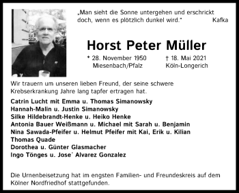 Anzeige von Horst Peter Müller von Kölner Stadt-Anzeiger / Kölnische Rundschau / Express