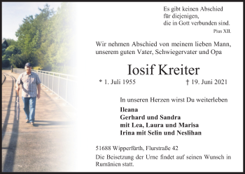 Anzeige von Iosif Kreiter von Kölner Stadt-Anzeiger / Kölnische Rundschau / Express