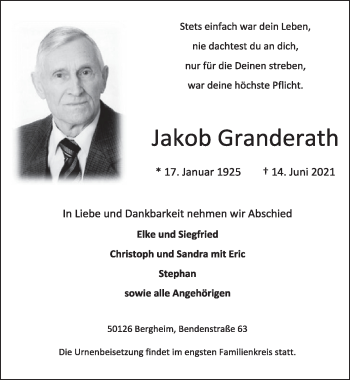 Anzeige von Jakob Granderath von  Werbepost 