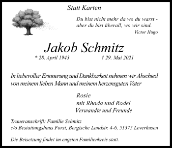 Anzeige von Jakob Schmitz von Kölner Stadt-Anzeiger / Kölnische Rundschau / Express