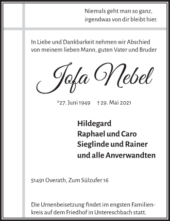 Anzeige von Jofa Nebel von  Bergisches Handelsblatt 