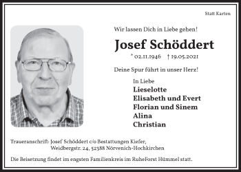 Anzeige von Josef Schöddert von  Wochenende  Werbepost 