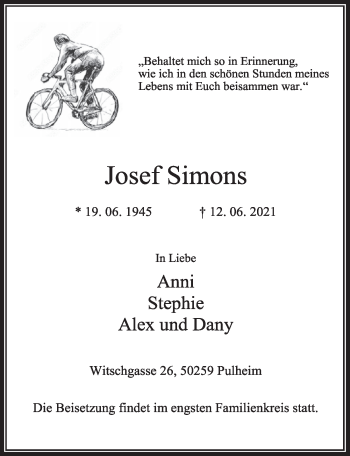 Anzeige von Josef Simons von  Wochenende 