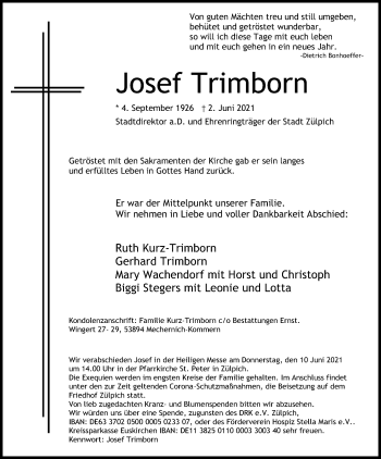 Anzeige von Josef Trimborn von Kölner Stadt-Anzeiger / Kölnische Rundschau / Express