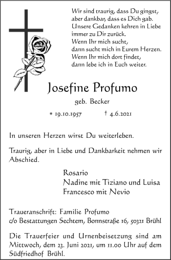 Anzeige von Josefine  Profumo von  Schlossbote/Werbekurier 