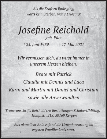 Anzeige von Josefine Reichold von  Werbepost 