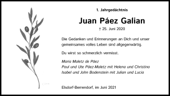 Anzeige von Juan Paez Galian von Kölner Stadt-Anzeiger / Kölnische Rundschau / Express