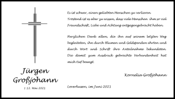 Anzeige von Jürgen Großjohann von Kölner Stadt-Anzeiger / Kölnische Rundschau / Express