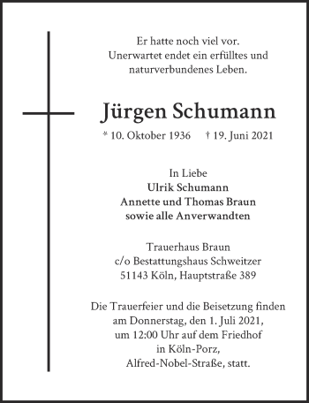 Anzeige von Jürgen Schumann von  Kölner Wochenspiegel 