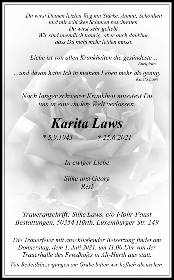Anzeige von Karita Laws von Kölner Stadt-Anzeiger / Kölnische Rundschau / Express