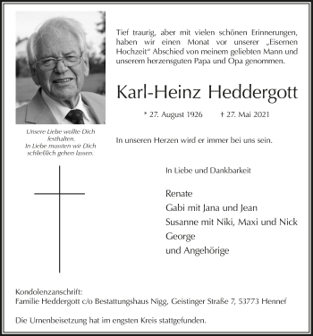 Anzeige von Karl-Heinz Heddergott von  Extra Blatt 