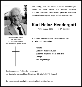 Anzeige von Karl-Heinz Heddergott von Kölner Stadt-Anzeiger / Kölnische Rundschau / Express