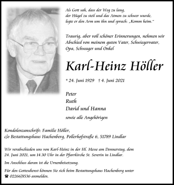 Anzeige von Karl-Heinz Höller von Kölner Stadt-Anzeiger / Kölnische Rundschau / Express