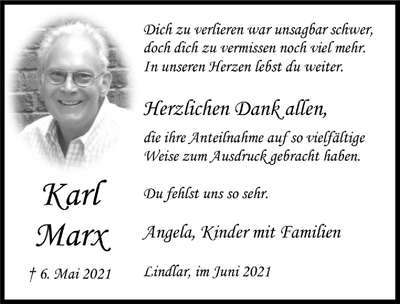  Traueranzeige für Karl Marx vom 25.06.2021 aus  Anzeigen Echo 