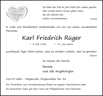 Anzeige von Karl Friedrich Rüger von  Anzeigen Echo 