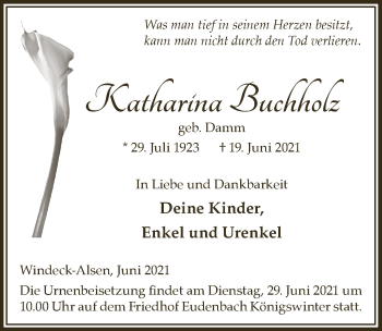 Anzeige von Katharina Buchholz von  Lokalanzeiger 