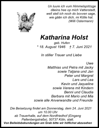 Anzeige von Katharina Holst von Kölner Stadt-Anzeiger / Kölnische Rundschau / Express