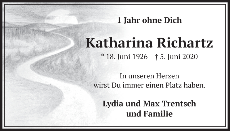  Traueranzeige für Katharina Richartz vom 04.06.2021 aus  Werbepost 