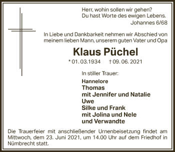 Anzeige von Klaus Püchel von  Lokalanzeiger 