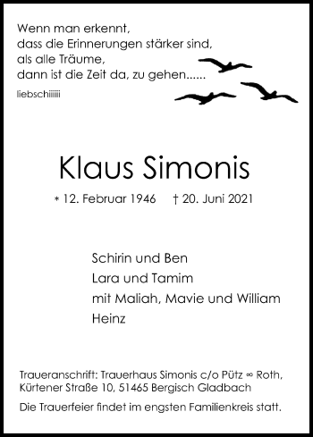 Anzeige von Klaus Simonis von Kölner Stadt-Anzeiger / Kölnische Rundschau / Express