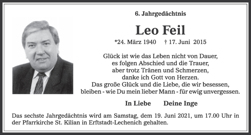  Traueranzeige für Leo Feil vom 18.07.2023 aus  Werbepost 