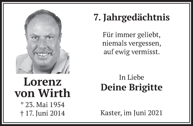  Traueranzeige für Lorenz von Wirth vom 18.07.2023 aus  Werbepost 