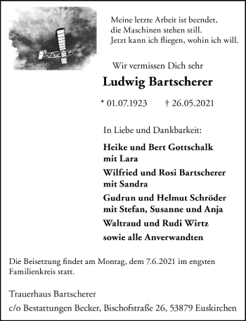 Anzeige von Ludwig Bartscherer von  Blickpunkt Euskirchen 