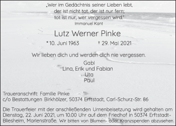 Anzeige von Lutz Werner Pinke von  Werbepost 