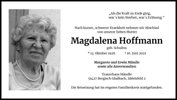 Anzeige von Magdalena Hoffmann von Kölner Stadt-Anzeiger / Kölnische Rundschau / Express