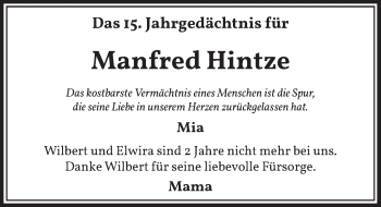 Anzeige von Manfred Hintze von  Wochenende 